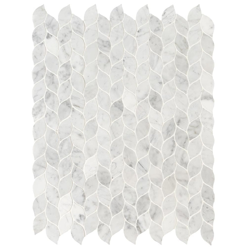 Carrara white blanco pattern 12X12 honed marble mesh mounted mosaic tile SMOT-CAR-BLAH product shot multiple tiles top view