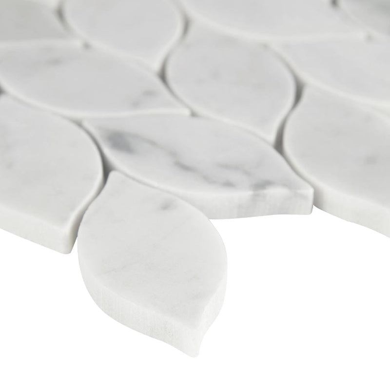 Carrara white blanco pattern 12X12 honed marble mesh mounted mosaic tile SMOT-CAR-BLAH product shot profile view
