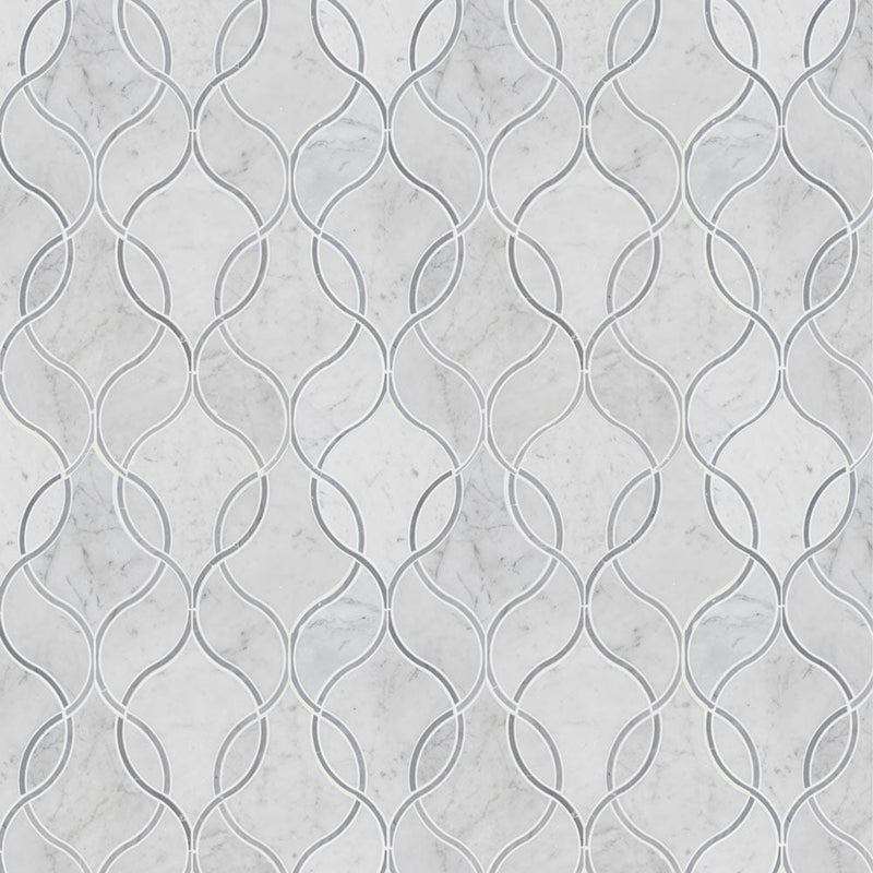 Carrara white ellipsis 8.66X11.63 polished marble mesh mounted mosaic tile SMOT-CAR-ELLIP product shot multiple tiles top view