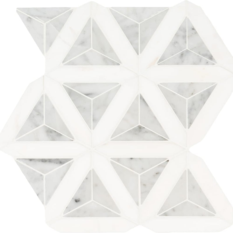 Carrara White Faceted Marble Mesh-Mounted Mosaic Tile 12"x9.26" Polished - MSI Collection