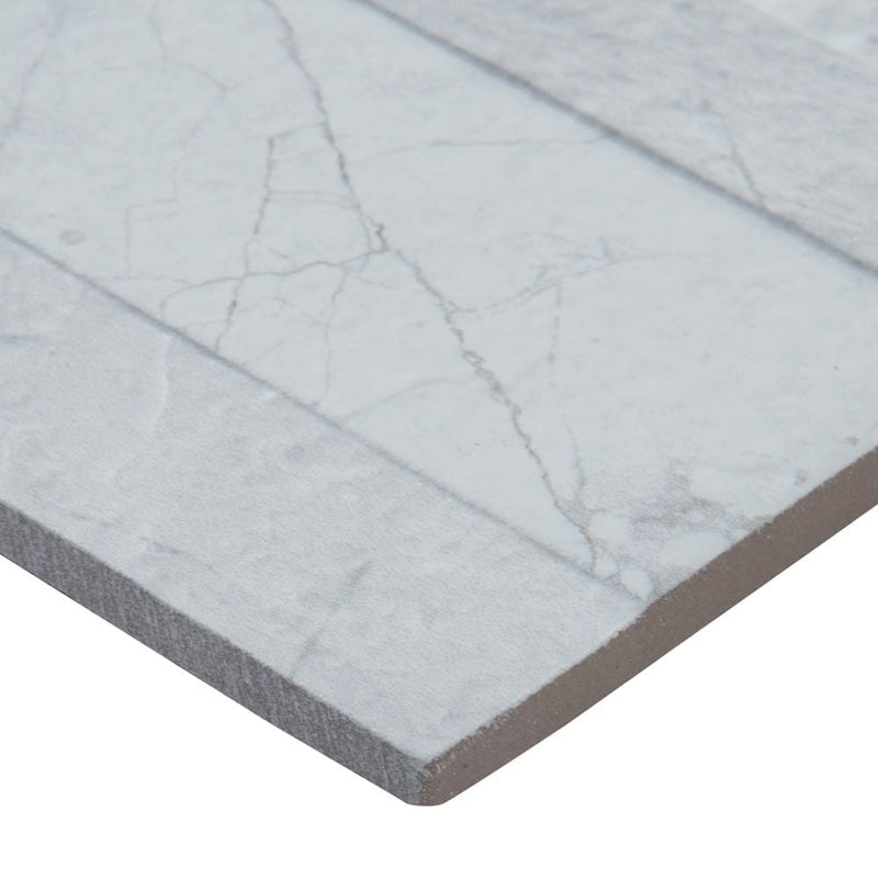 Carrara white ledger panel 6x24 glazed porcelain wall tile msi collection NCARWHI6X24 product shot one tile profile view