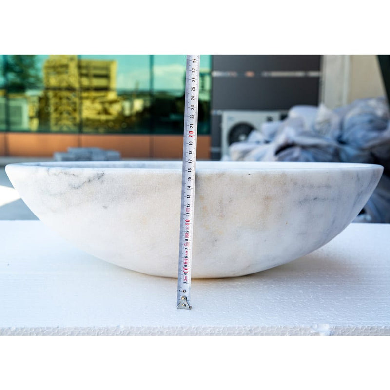 carrara white marble oval vessel sink NTRSTC04 W16 L21 H6 height measure view