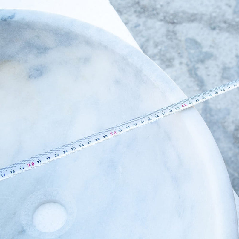 carrara white marble oval vessel sink NTRSTC04 W16 L21 H6 width measure view