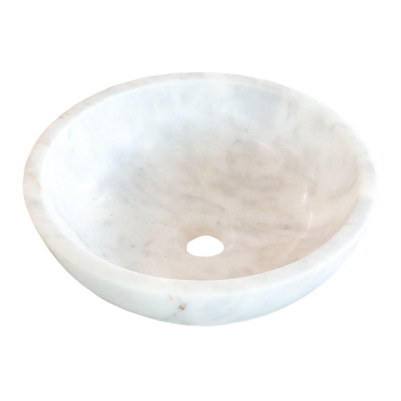 Carrara White Marble Above Vanity Bathroom Vessel Sink Polished (D)16" (H)6" product shot angle view