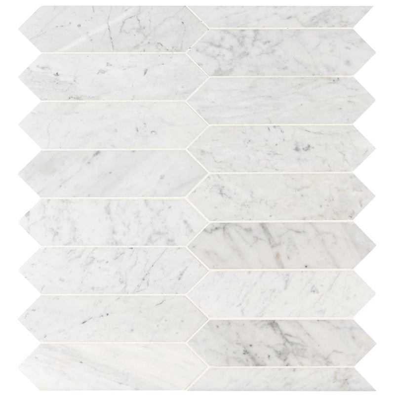 Carrara White 3"x12" Picket Honed Marble Mesh-Mounted Mosaic Tile - MSI Collection