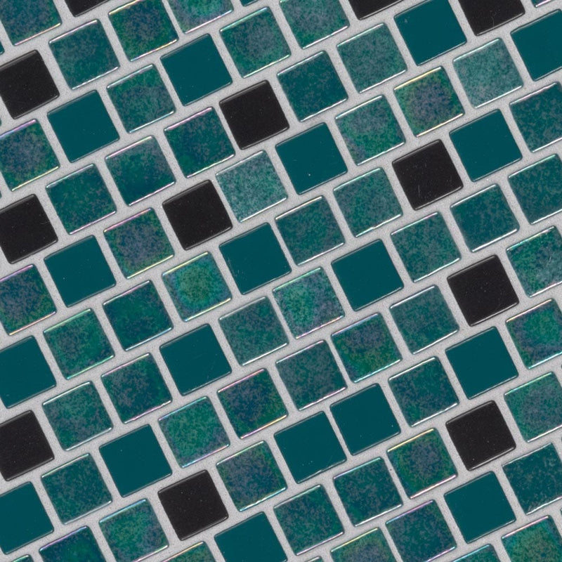 Carribean mermaid 11.81X11.81 glass mesh mounted mosaic tile SMOT-GLSB-CARMER4MM product shot multiple tiles angle view