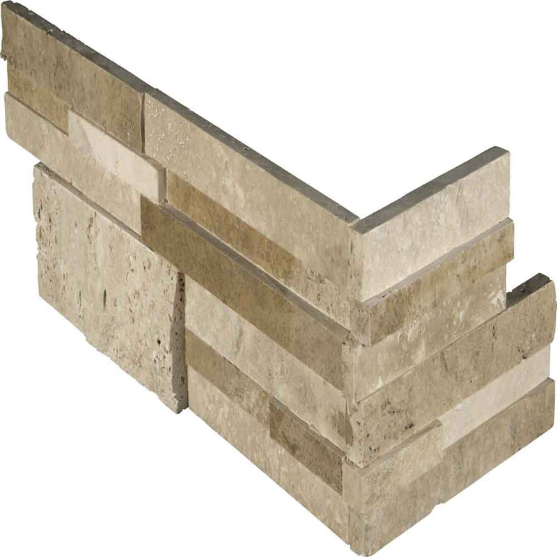 Casa blend 3d multi finish ledger corner 6x18 natural travertine wall tile LPNLTCASBLE618COR-MULTI product shot corner view