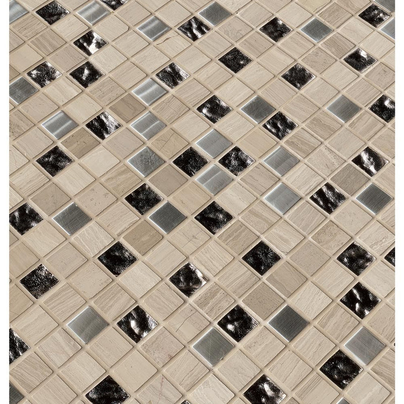 Castle rock 12X12 glass metal stone mesh mounted mosaic tile SMOT-SGLSMT-CR8MM product shot multiple tiles angle view