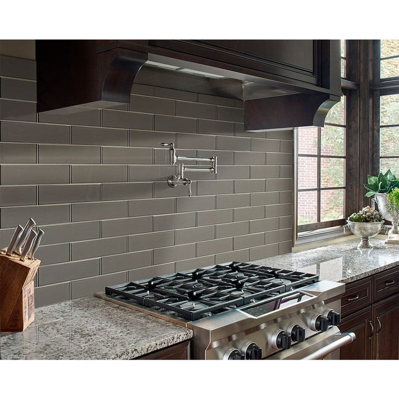 Champagne bevel subway 4x12 textured wall glass tile SMOT-GL-T-CHBE412 product shot kitchen view