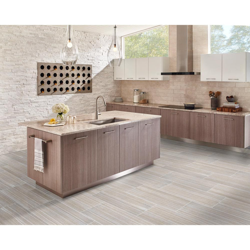 Charisma silver 12x24 glazed ceramic floor and wall tile msi collection NCHASIL1224 product shot kitchen view