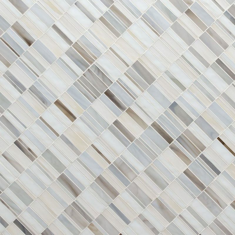 Citi stax greige 12x12 film face glass mosaic wall tile SMOT-GLSB CISTGRE3MM product shot angle view
