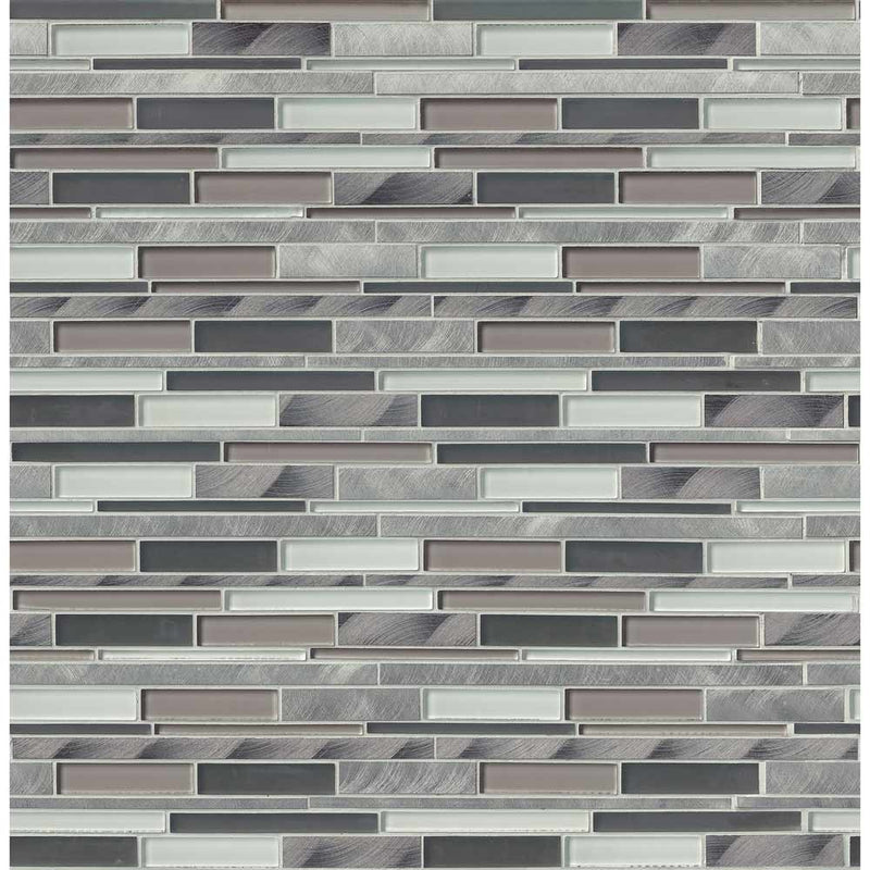 Cityscape interlocking 12X12 glass and metal mesh mounted mosaic wall tile SMOT-GLSMTIL-CS8MM product shot multiple tiles top view