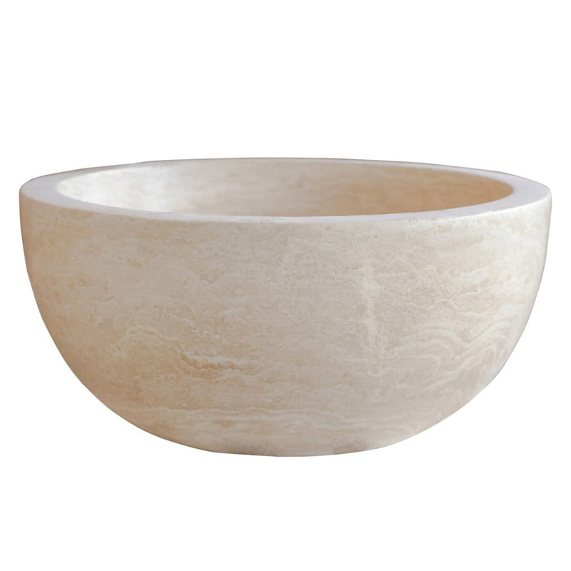 Troia Light Travertine Natural Stone Round Above Vanity Bathroom Sink (D)12.5" (H)6" product shot side view