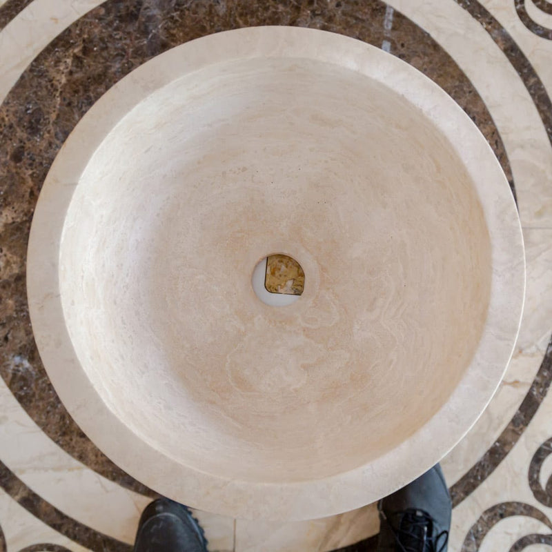 Troia Light Travertine Natural Stone Round Above Vanity Bathroom Sink (D)12.5" (H)6" product shot