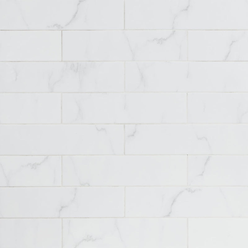 Classique white carrara 4x16 glossy glazed ceramic wall tile NWHICARGLO4X16 N product shot wall view