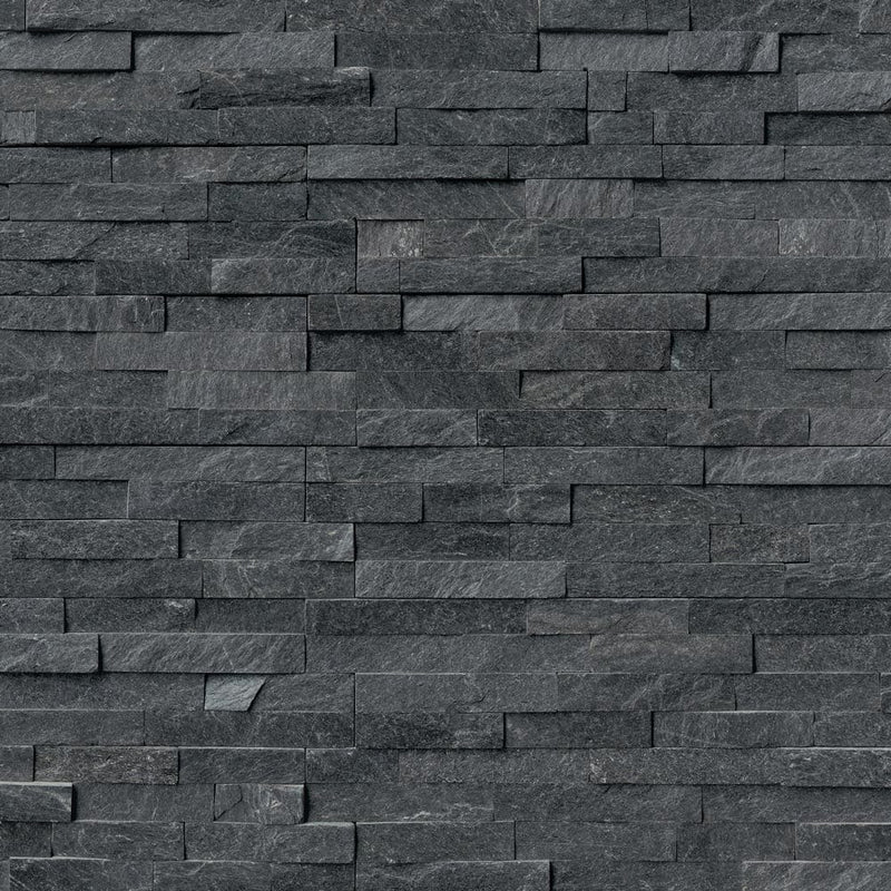 Coal canyon splitface ledger corner 6X18 natural quartzite wall tile LPNLQCOACAN618COR product shot multiple tiles top view
