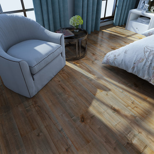 Laminate Hardwood 7.75" Wide, 48" RL, 12mm Thick Smooth Fortuna Coco Seco Floors - Mazzia Collection product shot bedroom view 3