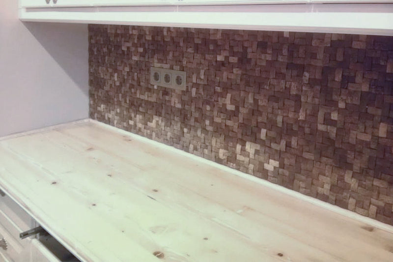 Coconut shell Mesh-mounted Mosaic Wall Tile 911002 installed backsplash kitchen view