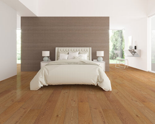 Engineered Hardwood European Oak 7.5" Wide, 74.8" RL, 1/2" Thick Elysian Collective Tan - Mazzia Collection room shot living view