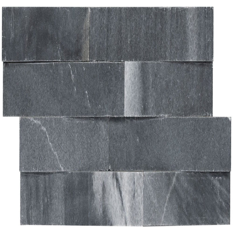 Cosmic black 3d wave ledger panel 6"x24" honed marble wall tile LPNLMCOSBLK624-3DW product shot top view 5