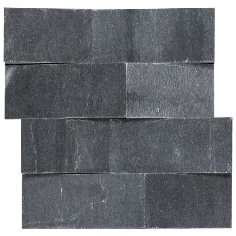 Cosmic black 3d wave ledger panel 6"x24" honed marble wall tile LPNLMCOSBLK624-3DW product shot top view 6