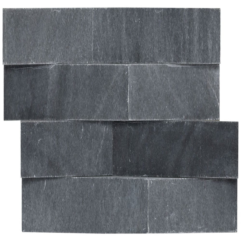 Cosmic black 3d wave ledger panel 6"x24" honed marble wall tile LPNLMCOSBLK624-3DW product shot top view