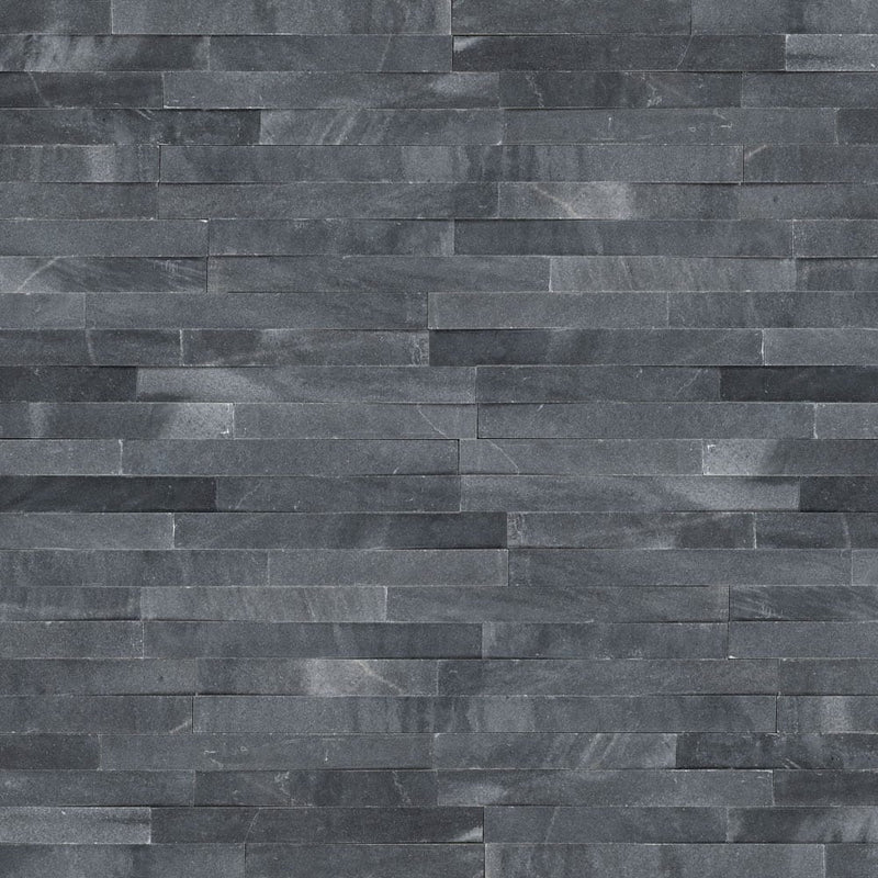 Cosmic black 3d wave ledger panel 6"x24" honed marble wall tile LPNLMCOSBLK624-3DW product shot wall view
