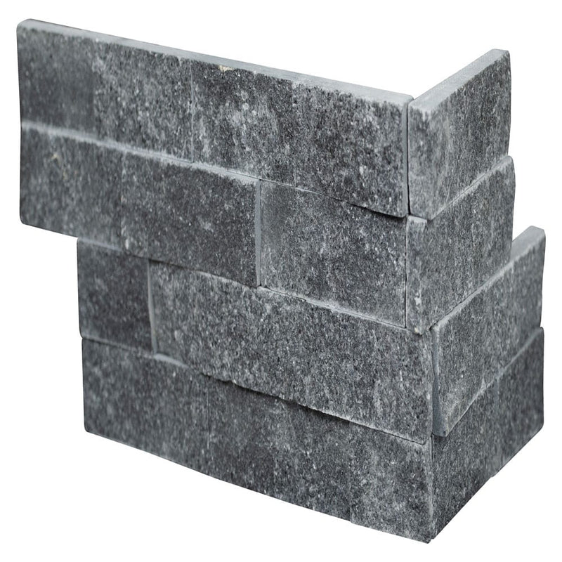 Cosmic black ledger corner 6"x18" splitface marble wall tile LPNLMCOSBLK618COR product shot profile view