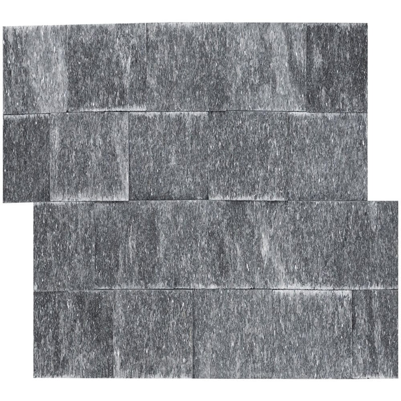 Cosmic black ledger panel 6"x24" splitface marble wall tile LPNLMCOSBLK624 product shot top view 3