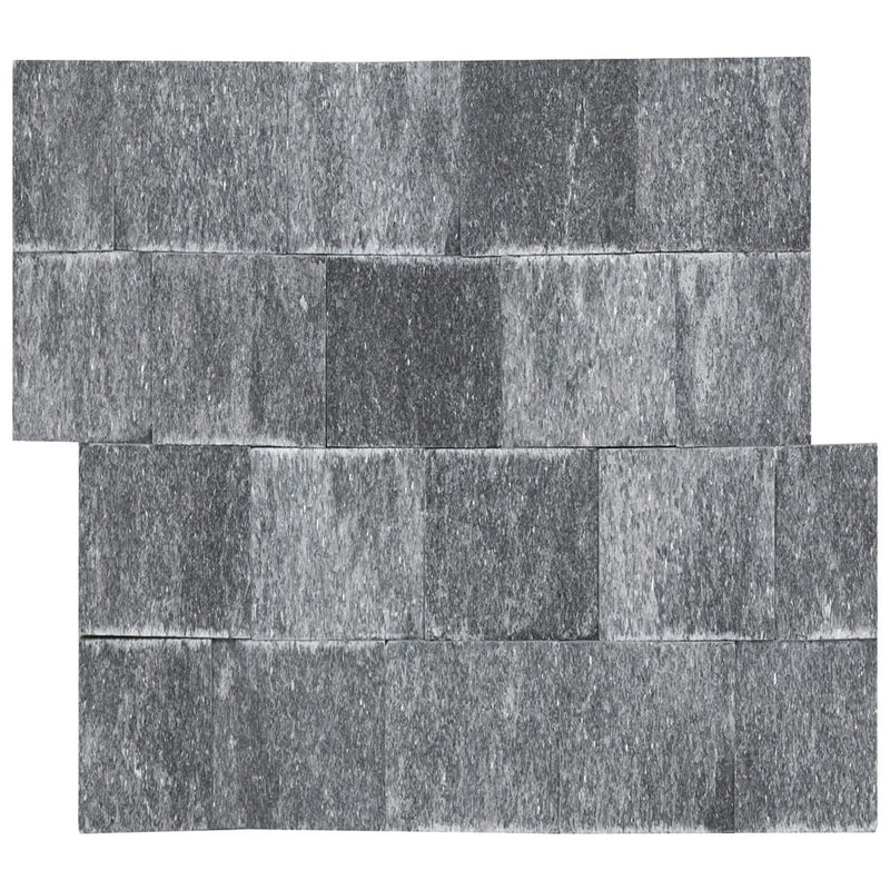 Cosmic black ledger panel 6"x24" splitface marble wall tile LPNLMCOSBLK624 product shot top view 5