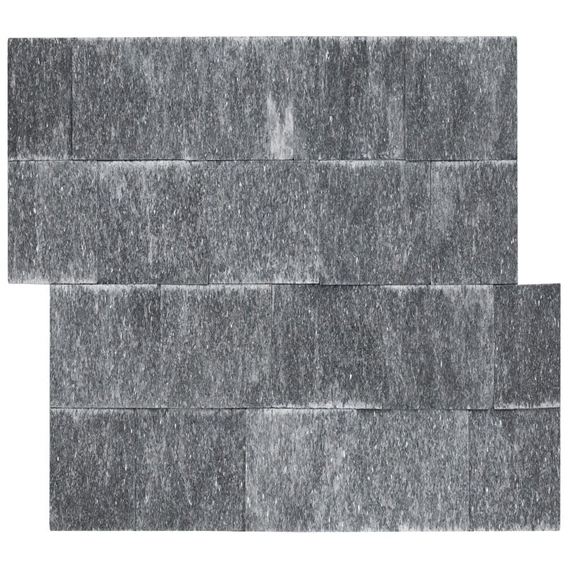 Cosmic black ledger panel 6"x24" splitface marble wall tile LPNLMCOSBLK624 product shot top view 6