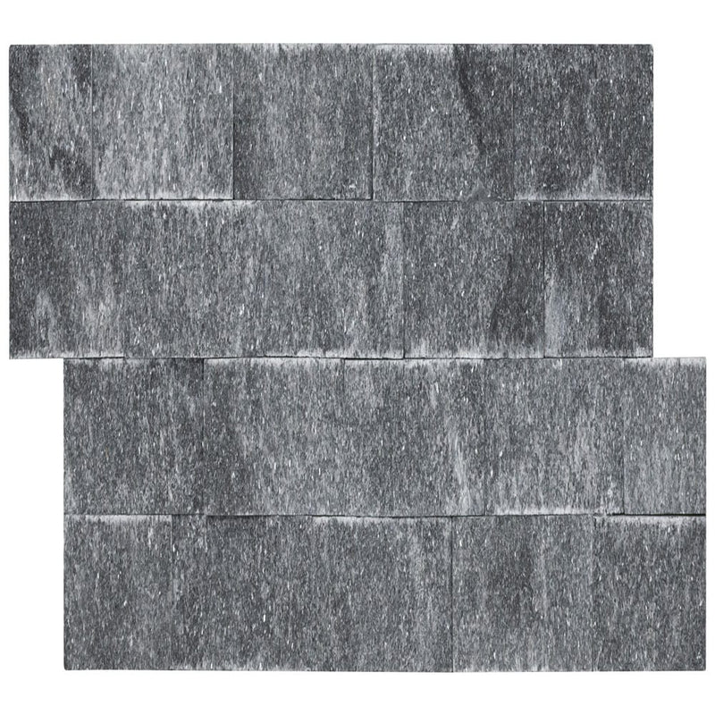 Cosmic black ledger panel 6"x24" splitface marble wall tile LPNLMCOSBLK624 product shot top view