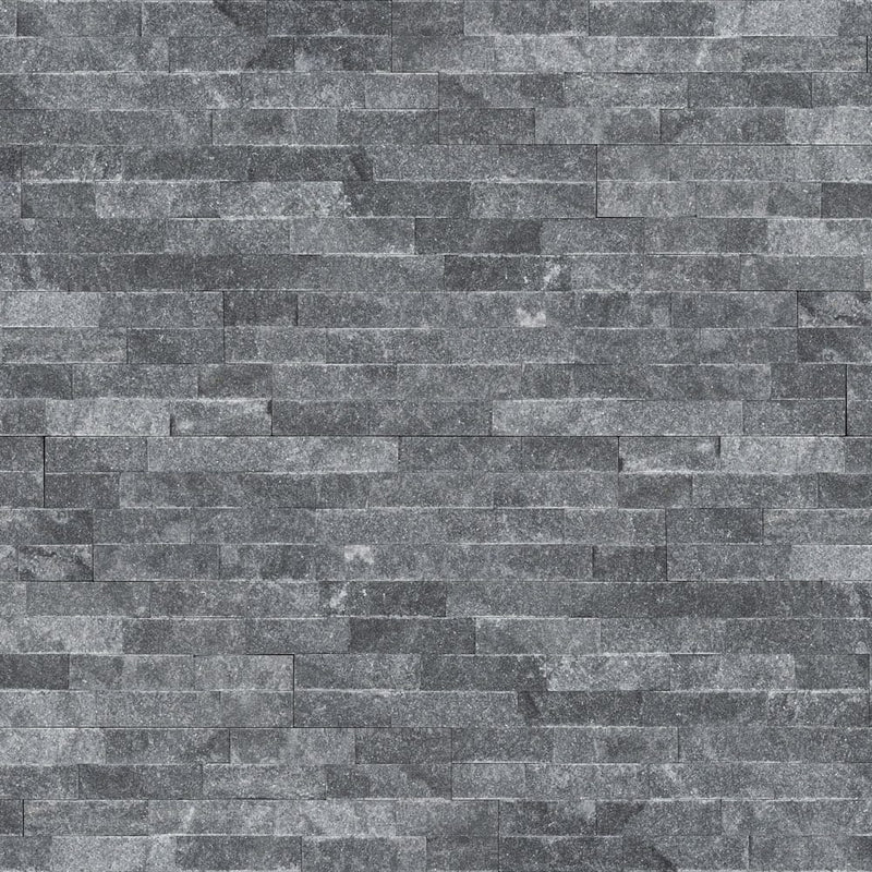 Cosmic black ledger panel 6"x24" splitface marble wall tile LPNLMCOSBLK624 product shot wall view