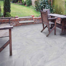 Cosmic gray 16x24 sand blast marble paver LPAVMCOSGRY1624SB product shot outdoor view