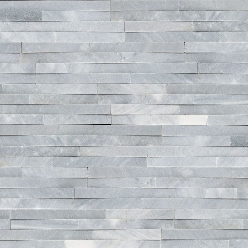 Cosmic gray 3d wave ledger panel 6"x24" honed marble wall tile LPNLMCOSGRY624-3DW product shot wall view