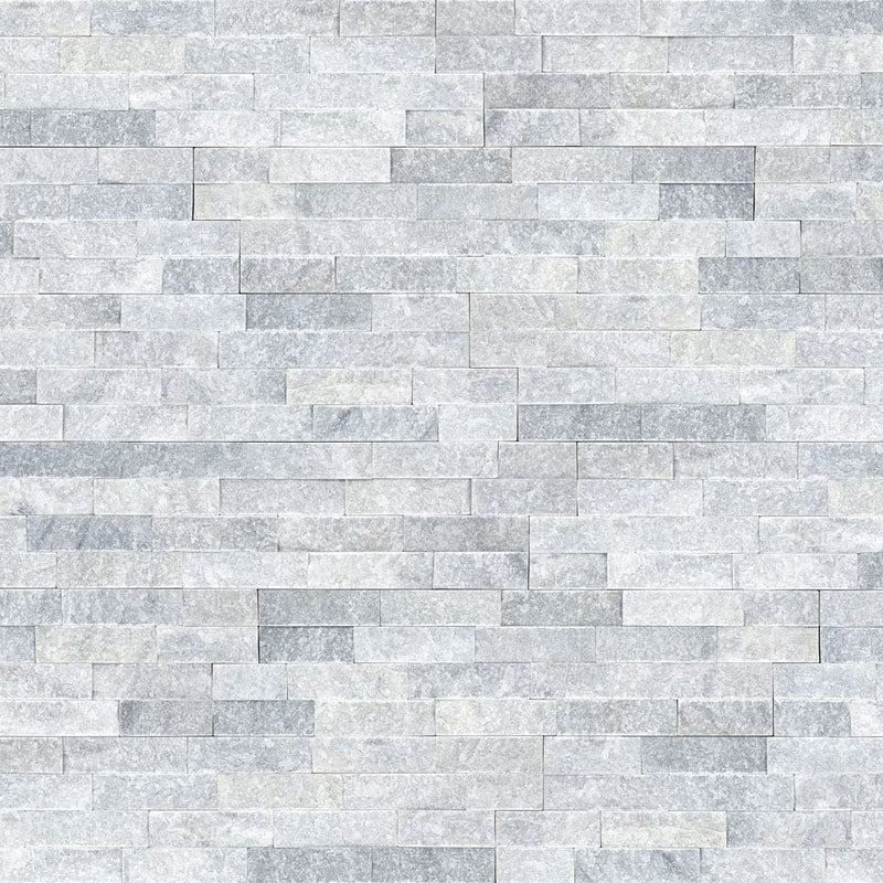 Cosmic gray ledger panel 6"x24" splitface marble wall tile LPNLMCOSGRY624 product shot wall view