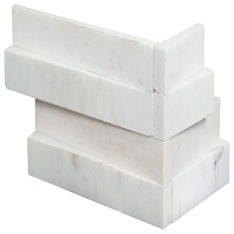 Cosmic white 3d corner wave panel 6"x18" honed marble wall tile LPNLMCOSWHI618COR-3DW product shot angle view