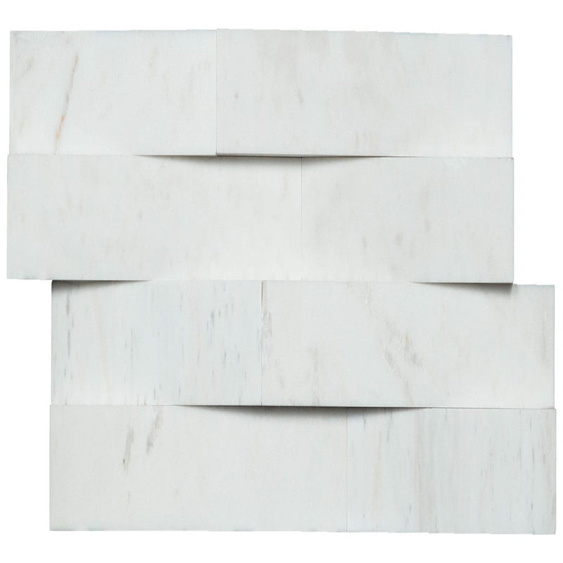 Cosmic white 3d wave ledger panel 6" x 24" honed marble wall tile LPNLMCOSWHI624-3DW product shot top view 2