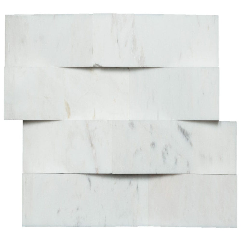 Cosmic white 3d wave ledger panel 6" x 24" honed marble wall tile LPNLMCOSWHI624-3DW product shot top view 3