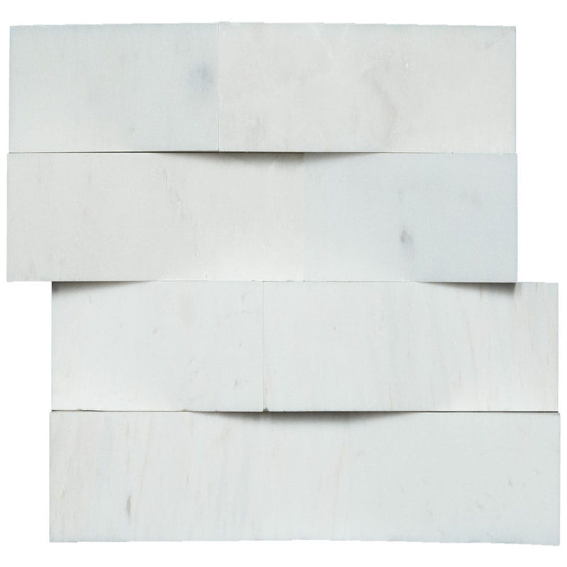 Cosmic white 3d wave ledger panel 6" x 24" honed marble wall tile LPNLMCOSWHI624-3DW product shot top view 6