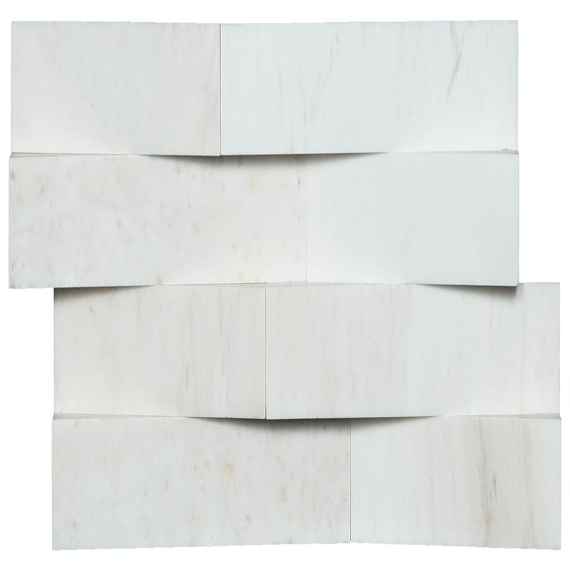Cosmic white 3d wave ledger panel 6" x 24" honed marble wall tile LPNLMCOSWHI624-3DW product shot top view 7