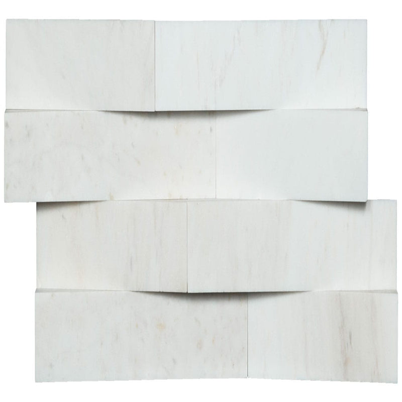 Cosmic white 3d wave ledger panel 6" x 24" honed marble wall tile LPNLMCOSWHI624-3DW product shot top view 8