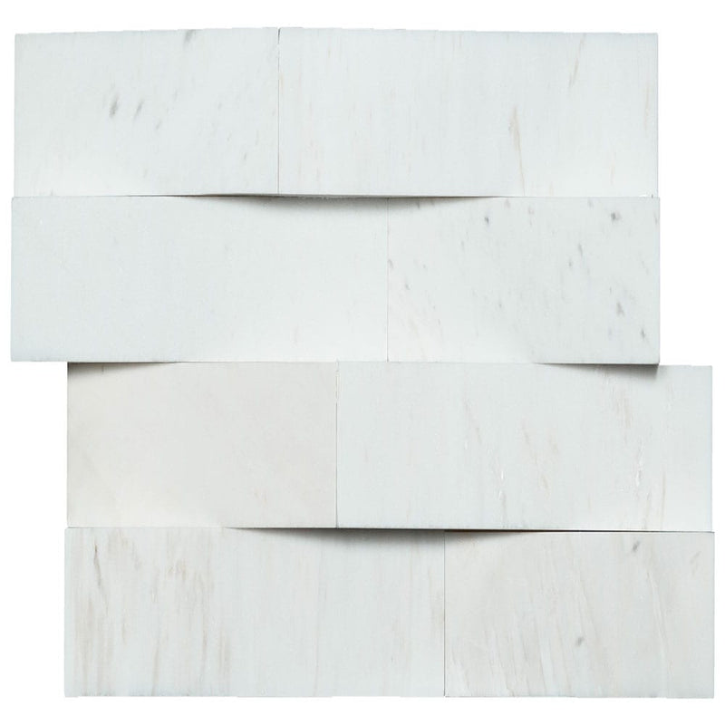 Cosmic white 3d wave ledger panel 6" x 24" honed marble wall tile LPNLMCOSWHI624-3DW product shot top view 9