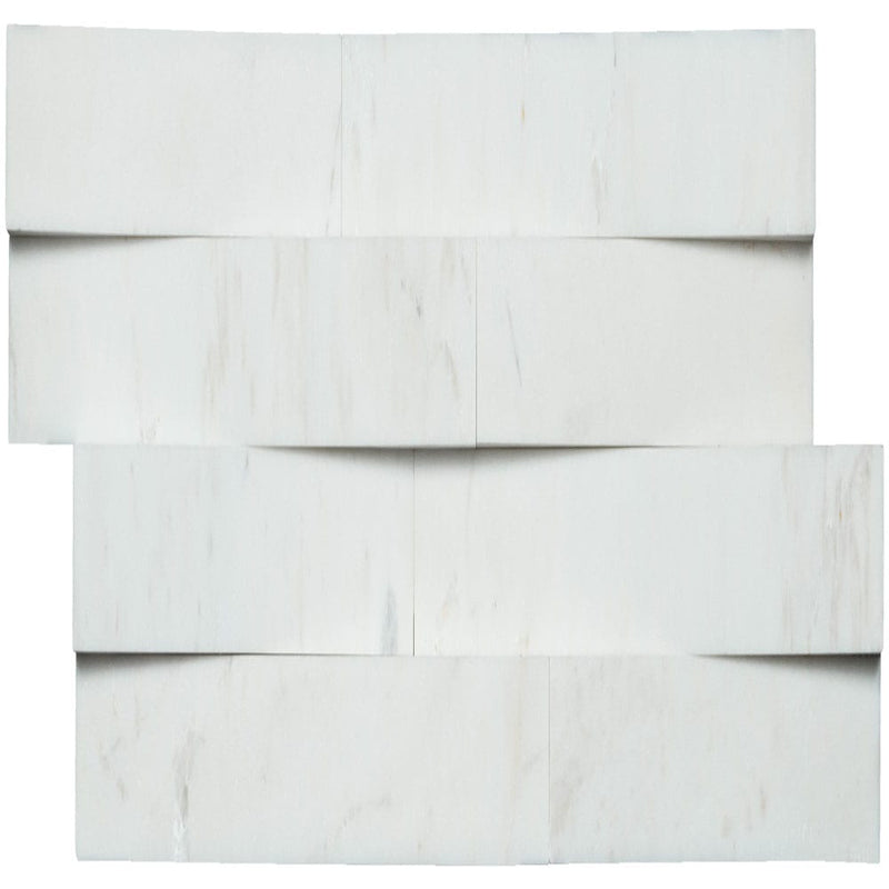 Cosmic white 3d wave ledger panel 6" x 24" honed marble wall tile LPNLMCOSWHI624-3DW product shot top view