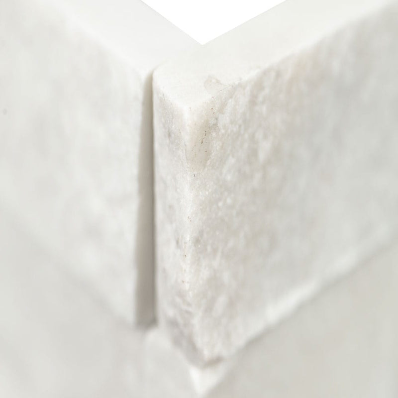 Cosmic white ledger corner 6"x18" splitface marble wall tile LPNLMCOSWHI618COR product shot profile view