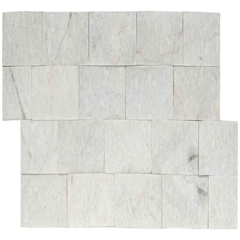 Cosmic white ledger panel 6"x24" splitface marble wall tile LPNLMCOSWHI624 product shot top view 2