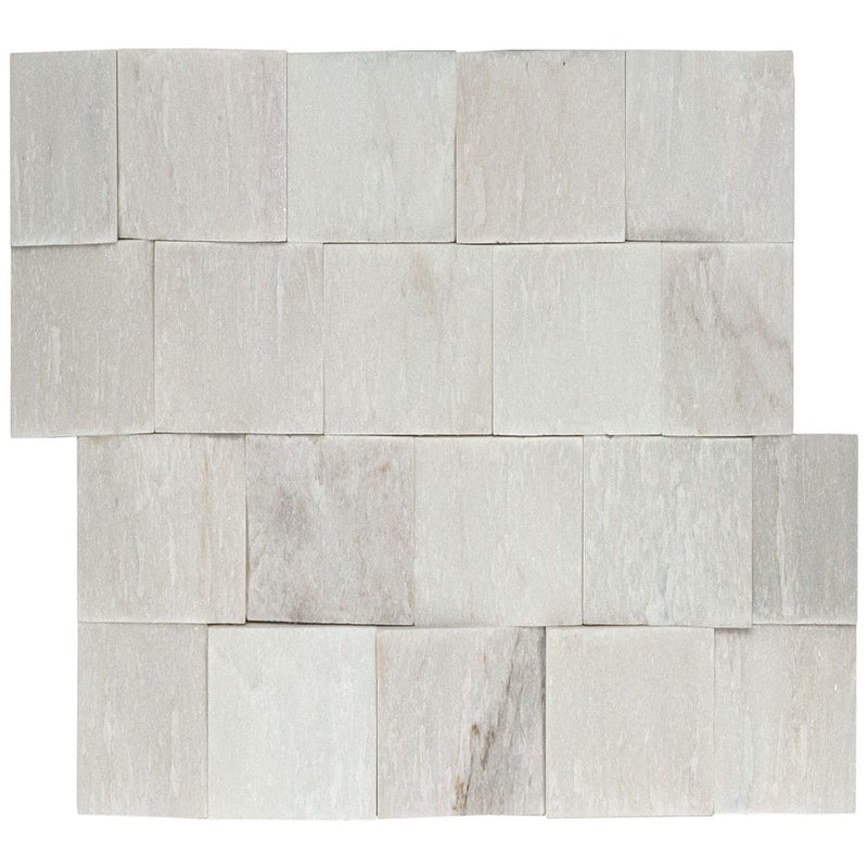 Cosmic white ledger panel 6"x24" splitface marble wall tile LPNLMCOSWHI624 product shot top view 6