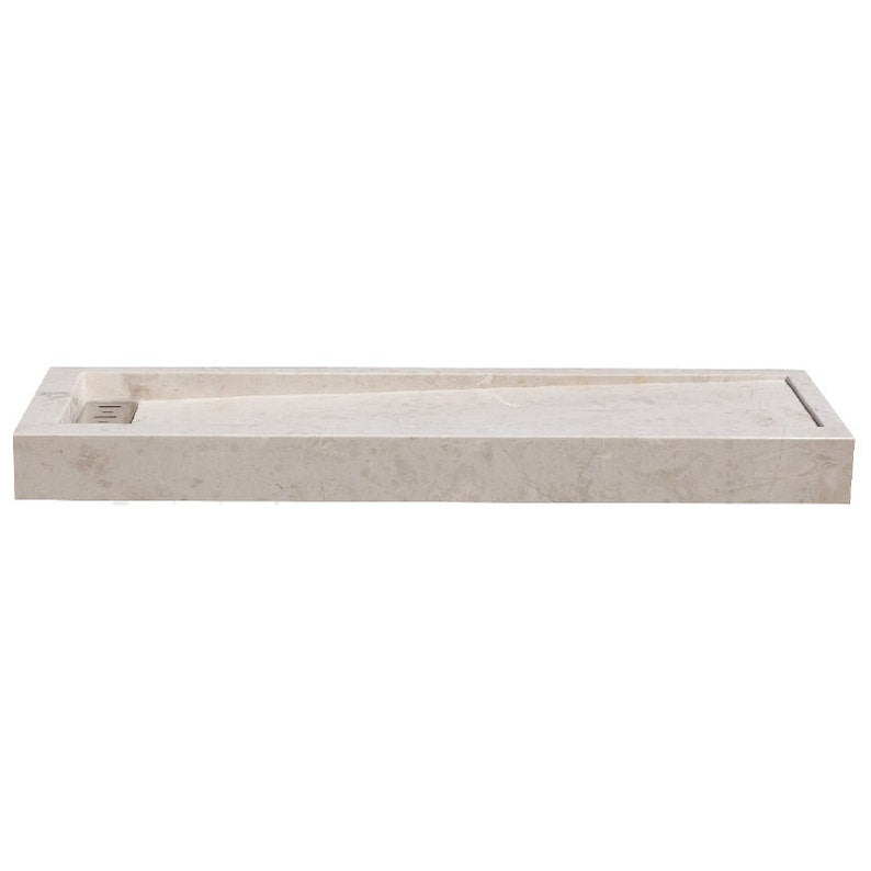 Cream Royal Marble Rectangular Shower Base Hand-carved from Solid Marble Block (W)16" (L)48" (H)3" product side view