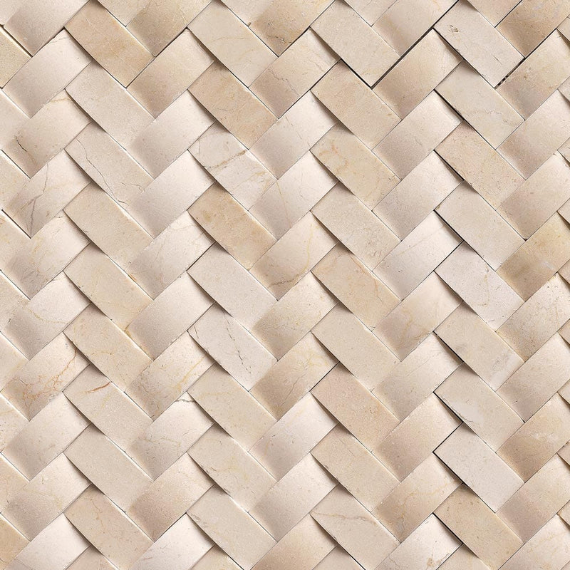 Crema arched herringbone 12X12 polished marble mesh mounted mosaic tile SMOT-ARCH-CREM-HBP product shot multiple tiles top view
