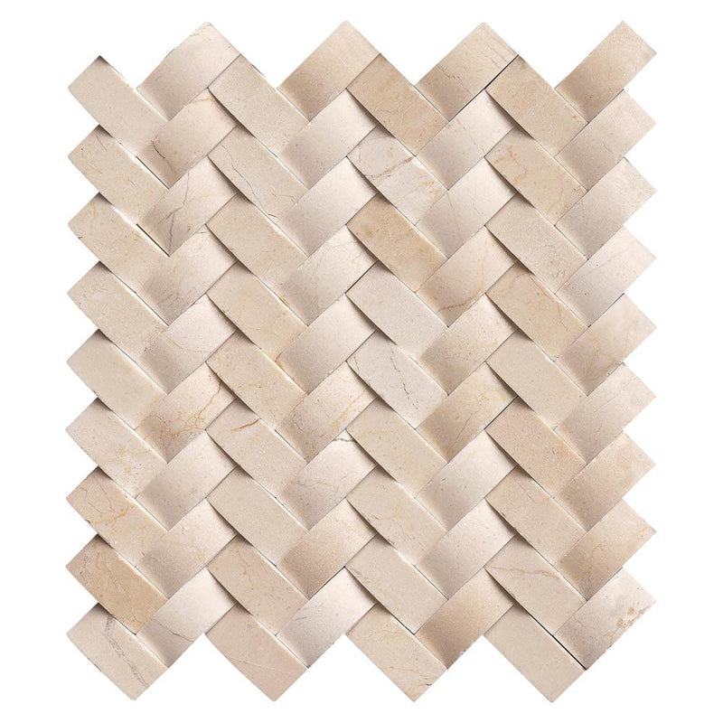 Crema arched herringbone 12X12 polished marble mesh mounted mosaic tile SMOT-ARCH-CREM-HBP product shot one tile top view